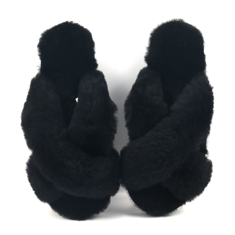 Women's Fashion Fur Soft Winter Indoor Home Real Sheepskin Open Toe Fur Slides Fluffy Slippers