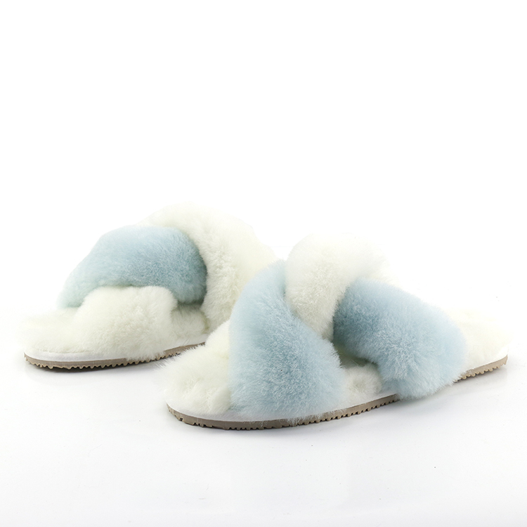 Women's Wool Furry Sheepskin Leather Shearling Fur Fluffy Fuzzy House Bedroom Fur Slides Slippers