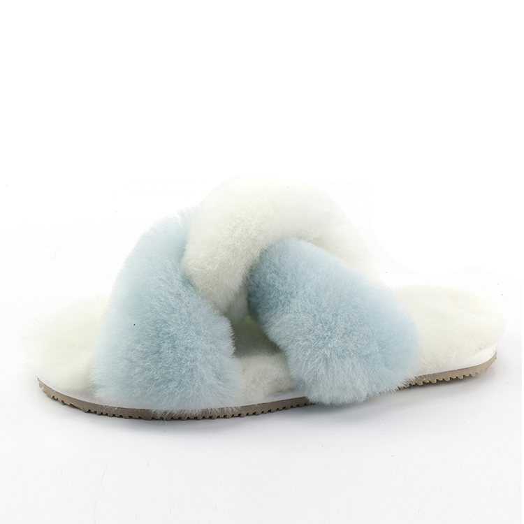 Women's Wool Furry Sheepskin Leather Shearling Fur Fluffy Fuzzy House Bedroom Fur Slides Slippers