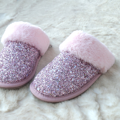 glitter sheepskin slippers