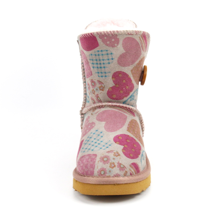 Custom Love Pattern Button Decoration Children Outdoor Girl Kid Boots