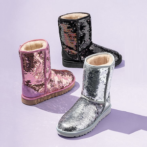 Custom Women Fashion Winter Warm Outdoor Bling Bling Classic Glitter Sequin Sparkle Snow Boots