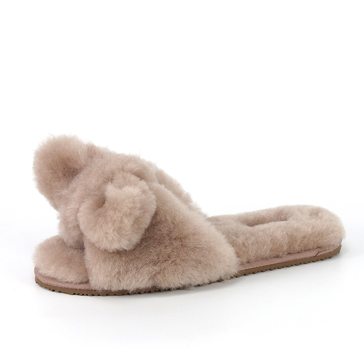 Custom Women Cute Big Bow Fashion Fluffy Furry Real Fur Sheep Wool Sheepskin Slippers