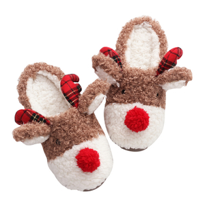 Cute Animal Plush Reindeer Winter Warm Bedroom Shoes House Christmas Slippers For Women