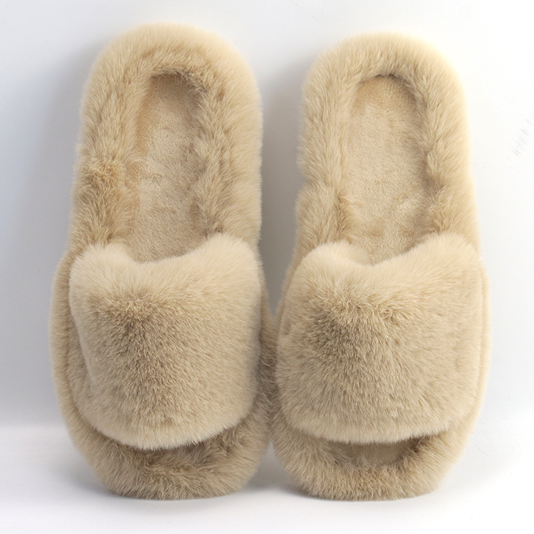 New Arrived Outdoor Fluffy Ladies Flat Plush Open Toe Outdoor Fuzzy ...