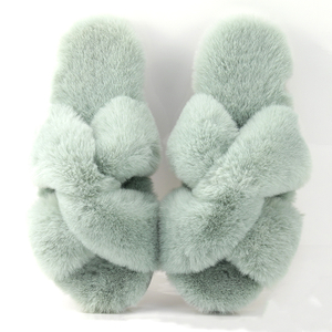 Fashion Cross Band Soft Plush Imitated Rabbit Fur House Memory Foam Lightweight Indoor Outdoor Fluffy Slippers for Women