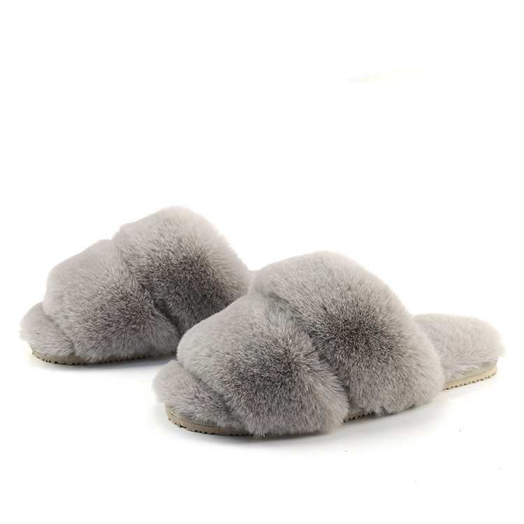 Wholesale Ladies Big Fur Double Strap Slippers
