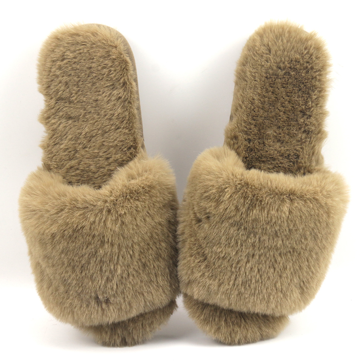Women Fluffy Imitated Rabbit Fur Comfy Flat Slide Sandals Cozy House Shoes Best Faux Fur Slippers for Street