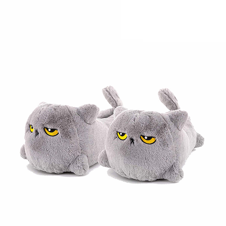 Unisex Funny Animal Slides Fur Plush Angry Cat Slippers Indoor