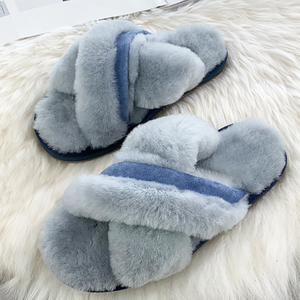 Custom Women Cross Band Shearling Scuff Slippers