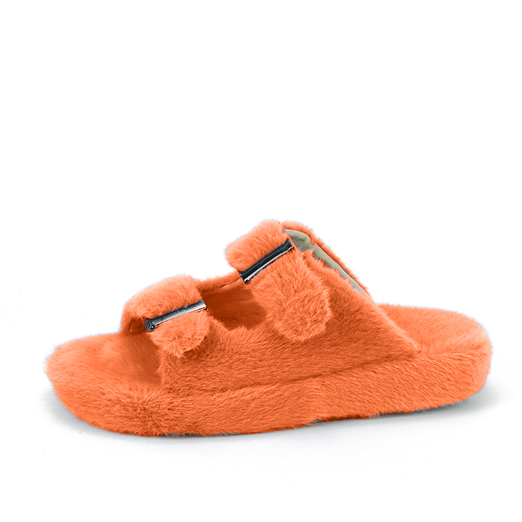 Custom Ladies Fluffy Imitated Mink Fur Two Strap Birken Sandals Slippers
