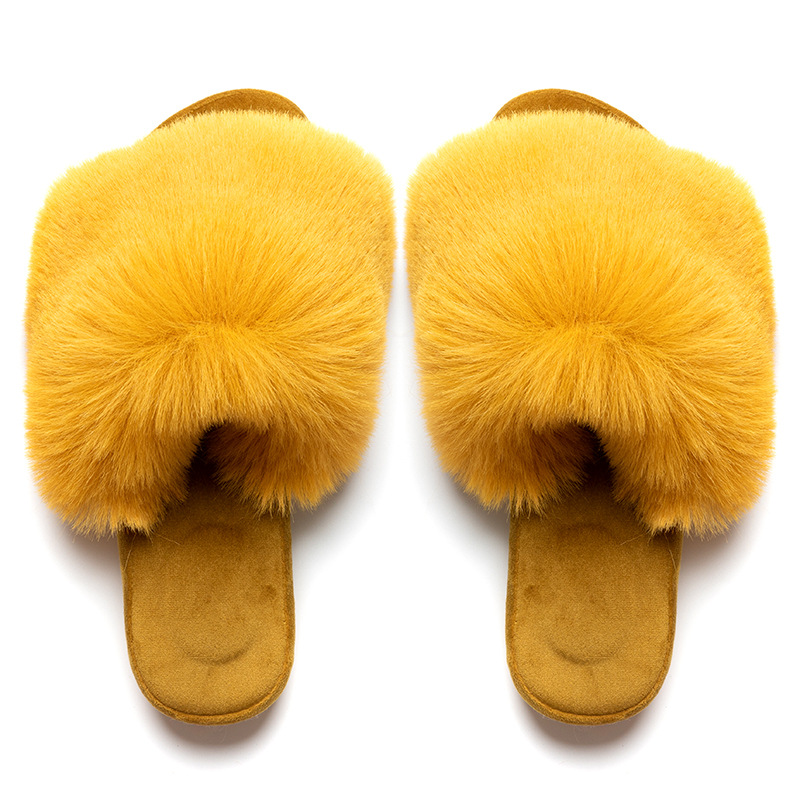 Factory Ladies Fluffy Fuzzy Big Fashion Faux Fur Slides Slippers Custom Logo