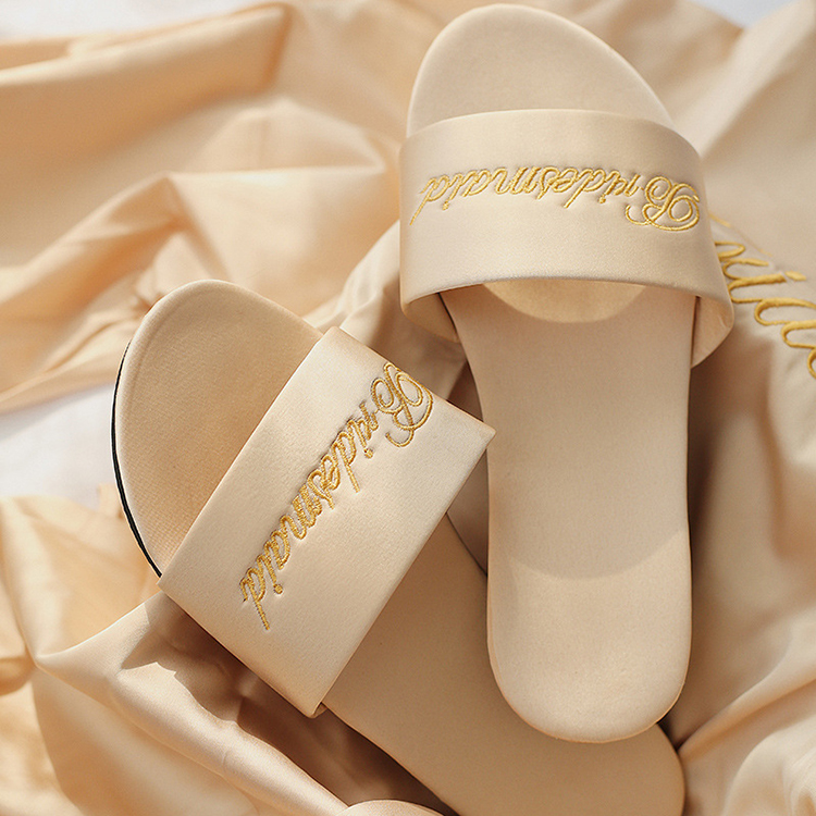 2021 Fashion Soft Women's Pink Satin Bridesmaid Home Bedroom Bridal Wedding Slippers