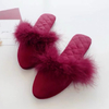 Wholesale Warm Indoor Fashion Ostrich Fur Mules Ladies Flat House Wedding Feather Satin Slippers for Women