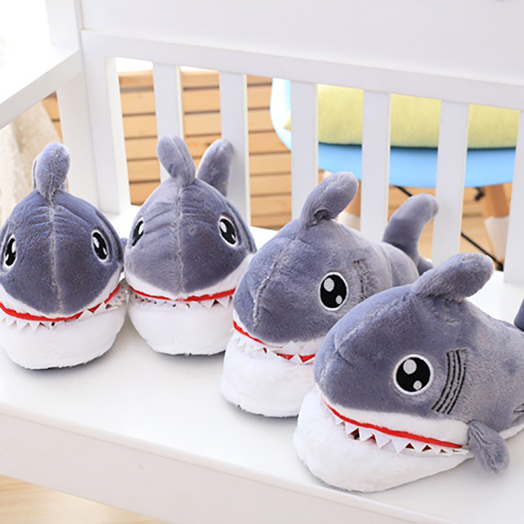 Unisex Comfy Soft Funny Cute Animal Slides Fur Plush Shark Slippers