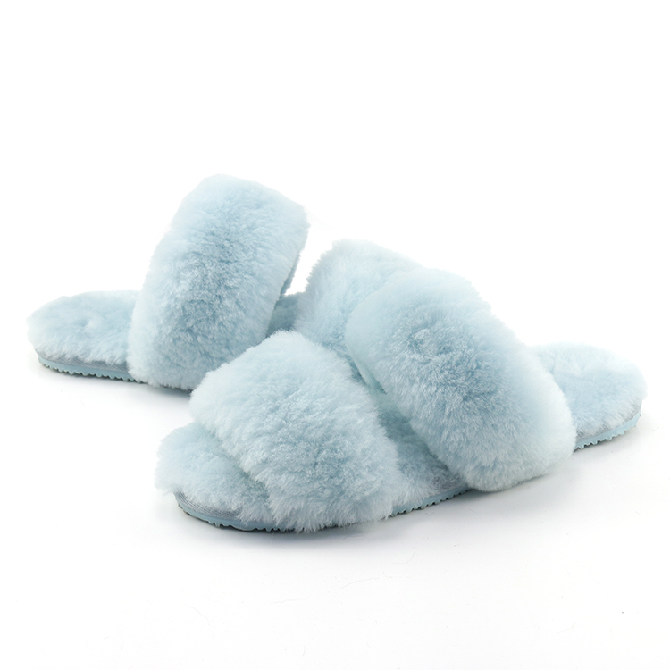 Real Wool Sheepskin Double Strap Slippers