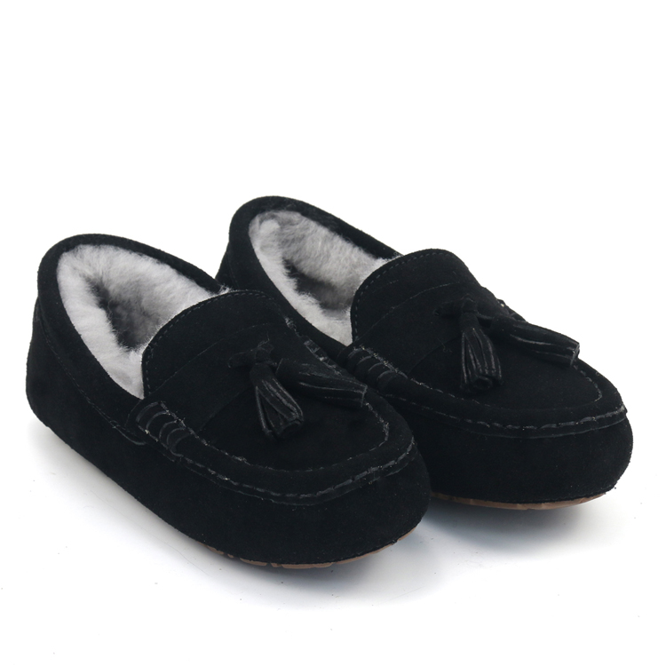 Classic Winter Soft Cow Suede Antislip House Indoor Outdoor Women Sheepskin Moccasins Slippers