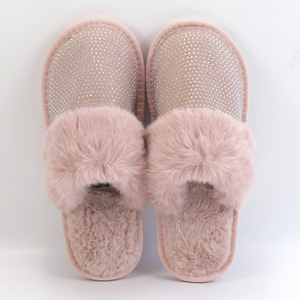 Furry Fluffy Rhinestone Slippers For Women