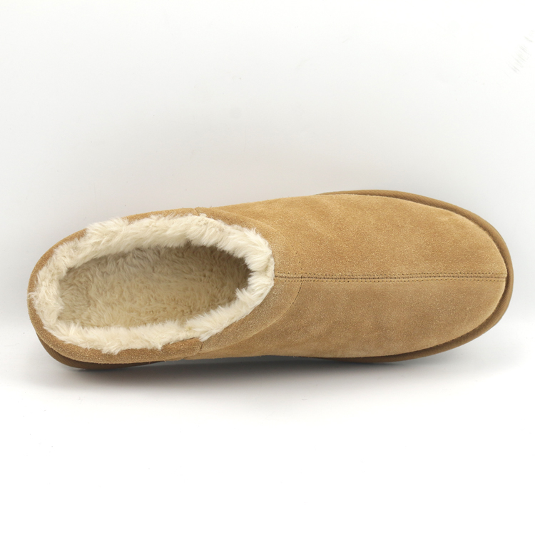 Custom Winter Warm Indoor Outdoor Cow Suede Upper Faux Fur Lining House Slippers for Men